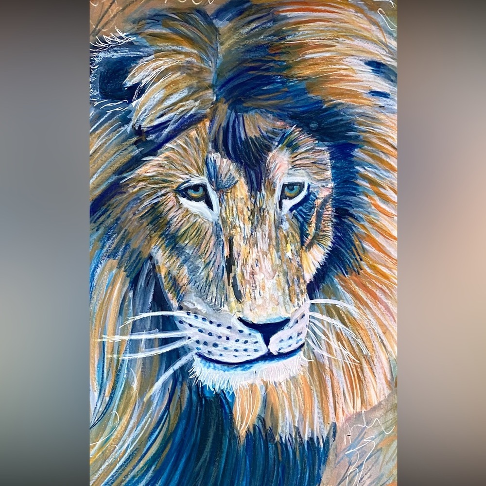 Original Art Lion Animal Painting On Paper Size 11”x14” Artwork - Picture 3 of 3